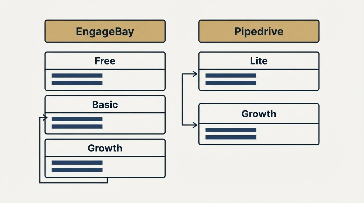 Pricing table: Pricing Comparison (EngageBay, Pipedrive, Free, Lite)