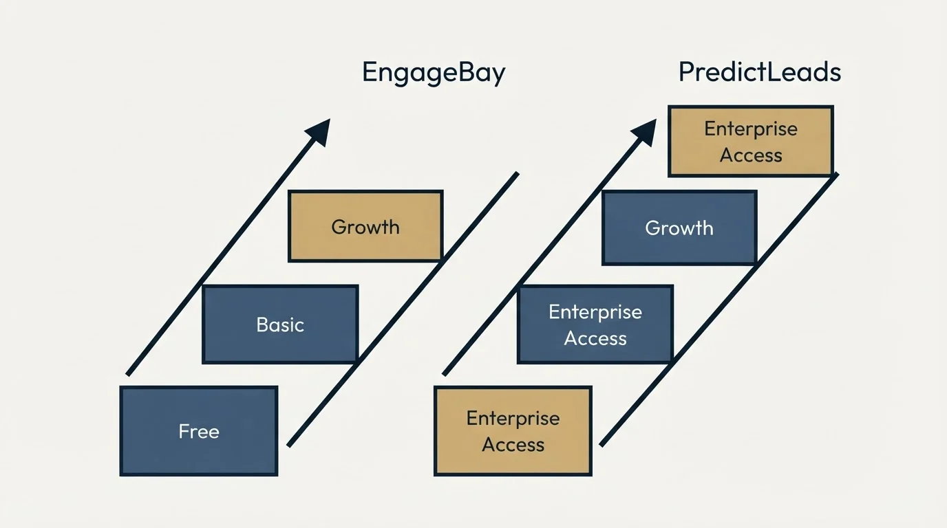 Pricing ladder: Pricing Comparison (EngageBay, PredictLeads, Free, Enterprise Access)