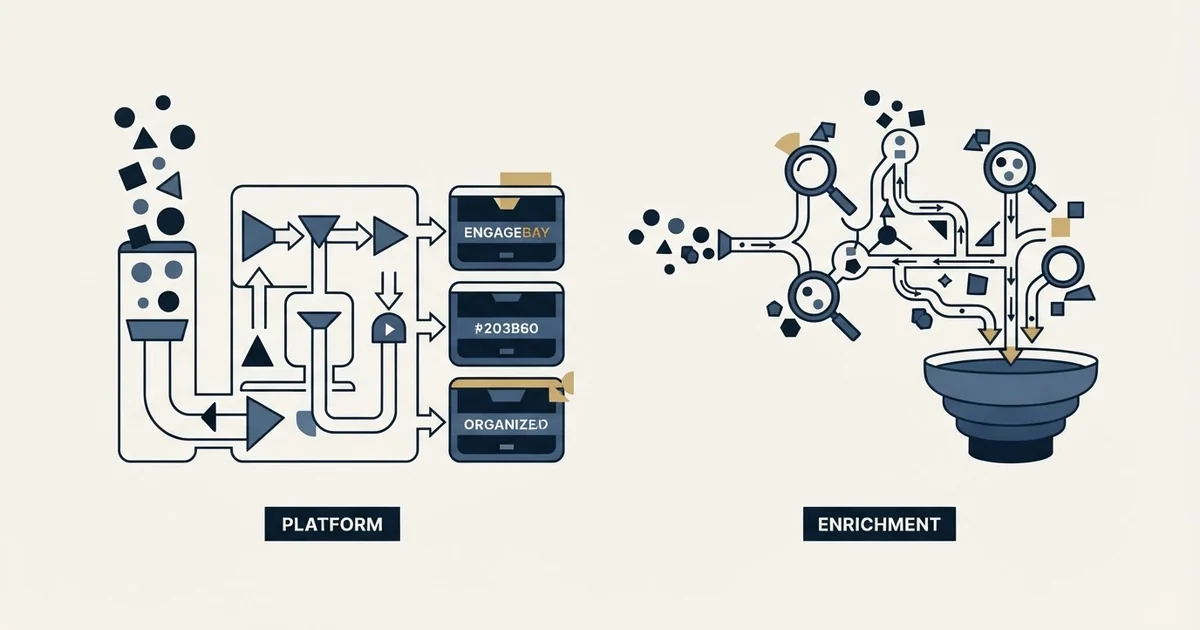 Editorial illustration for EngageBay vs PredictLeads