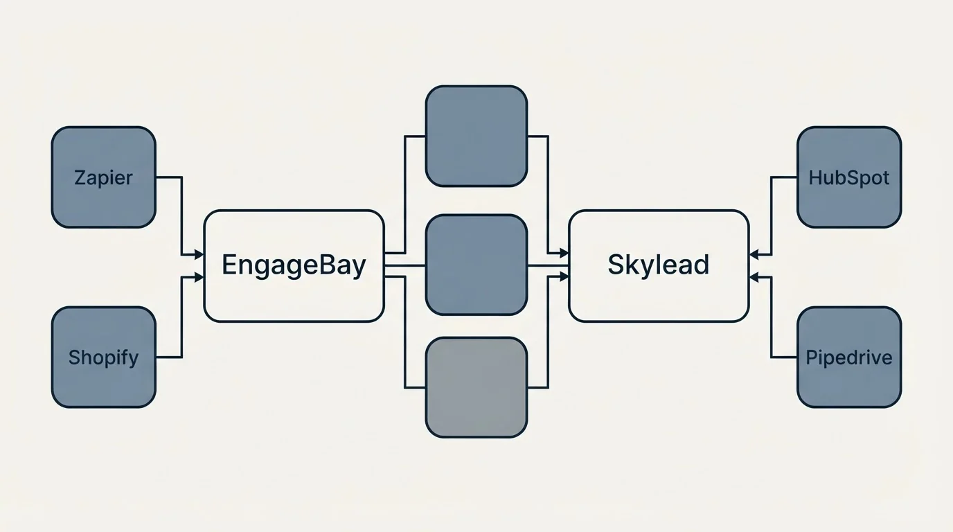 Integration flow: Integration Ecosystem (EngageBay, Skylead, Zapier, HubSpot)