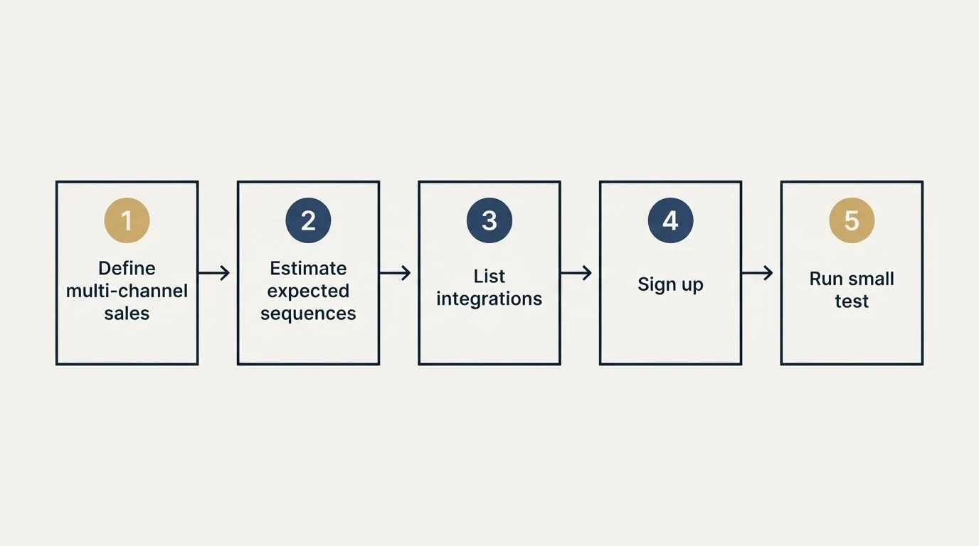 Step sequence: Getting Started Checklist (Define multi-channel sales, Estimate expected sequences, List integrations, Sign up)