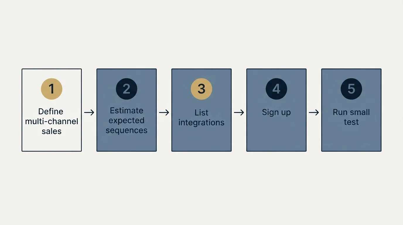 Step sequence: Getting Started Checklist (Define multi-channel sales, Estimate expected sequences, List integrations, Sign up)
