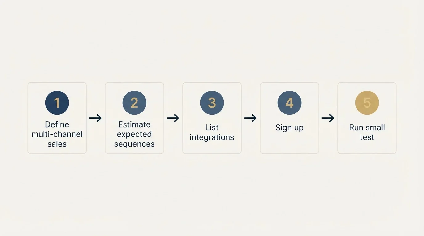 Step sequence: Getting Started Checklist (Define multi-channel sales, Estimate expected sequences, List integrations, Sign up)