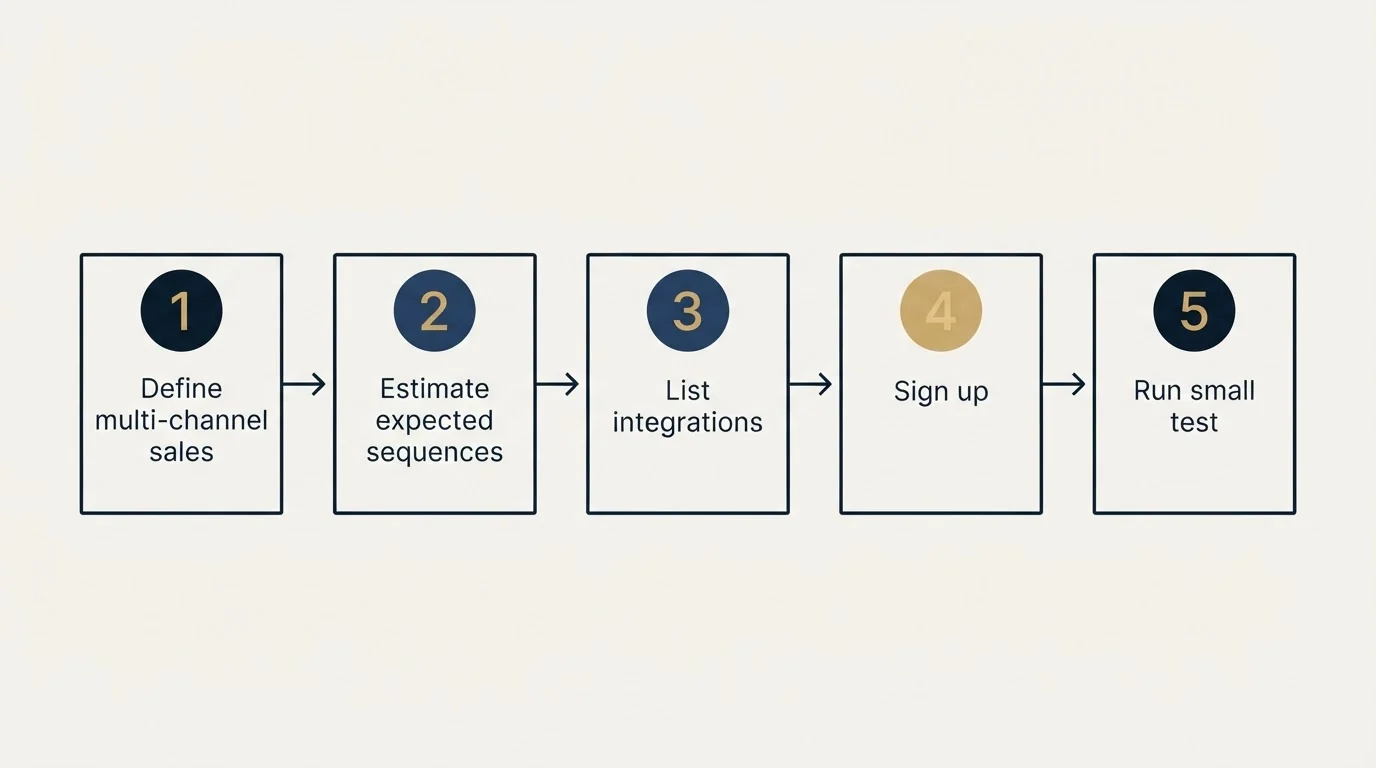 Step sequence: Getting Started Checklist (Define multi-channel sales, Estimate expected sequences, List integrations, Sign up)