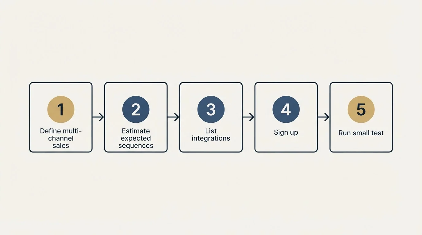 Step sequence: Getting Started Checklist (Define multi-channel sales, Estimate expected sequences, List integrations, Sign up)