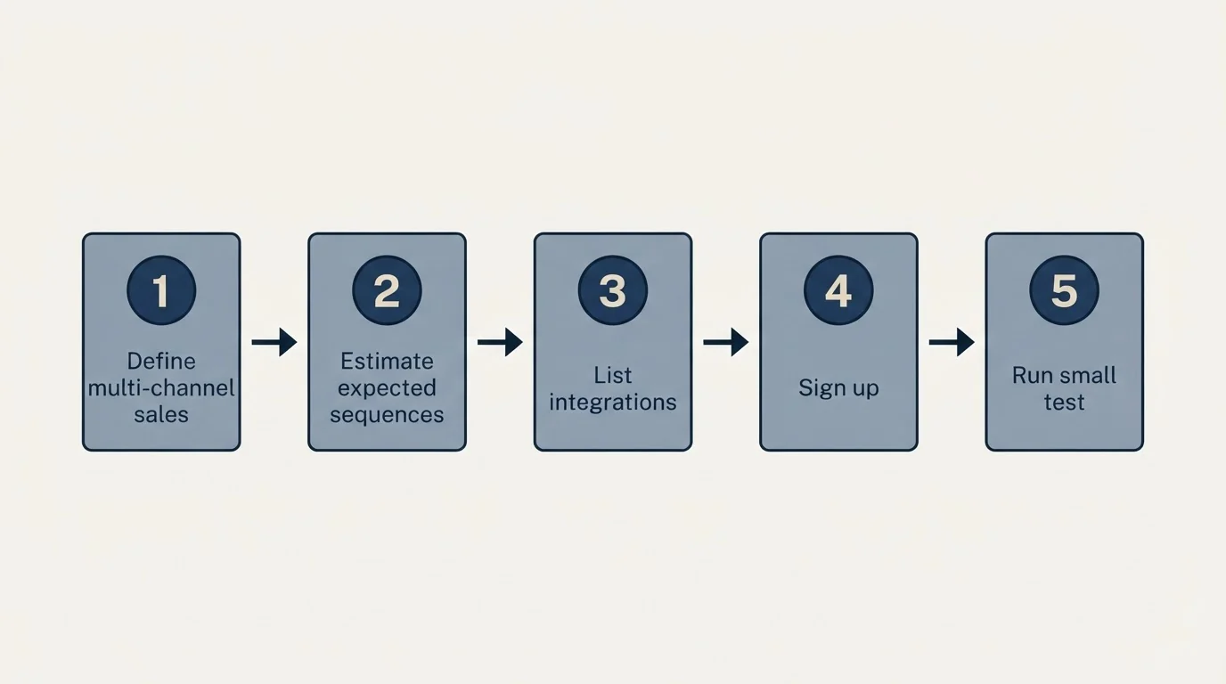 Step sequence: Getting Started Checklist (Define multi-channel sales, Estimate expected sequences, List integrations, Sign up)