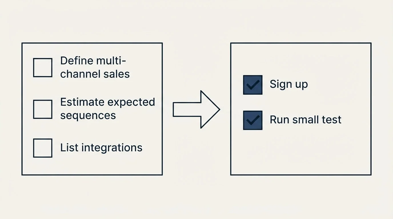 Before-and-after steps: Getting Started Checklist (Define multi-channel sales, Estimate expected sequences, List integrations, Sign up)
