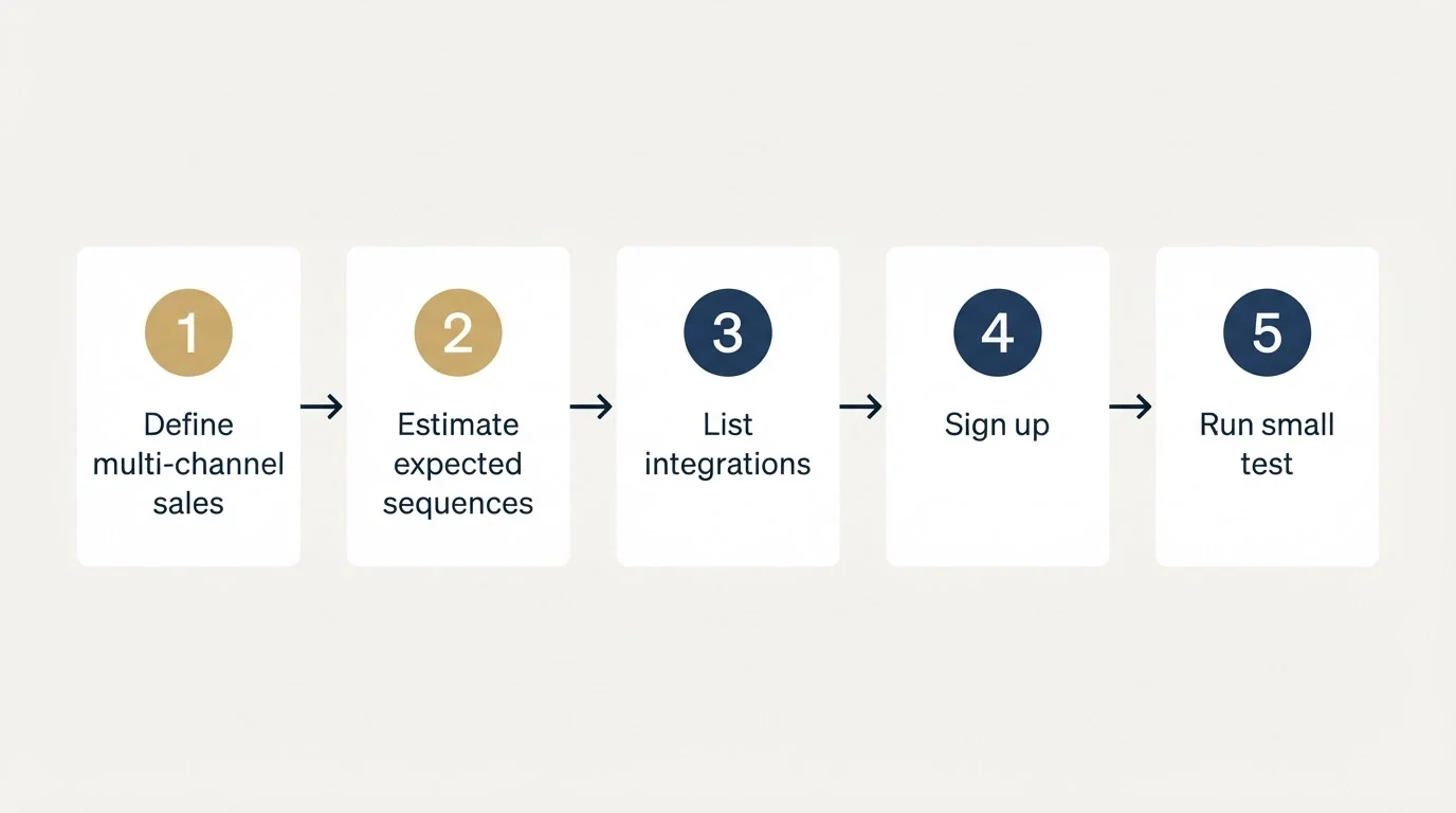 Step sequence: Getting Started Checklist (Define multi-channel sales, Estimate expected sequences, List integrations, Sign up)