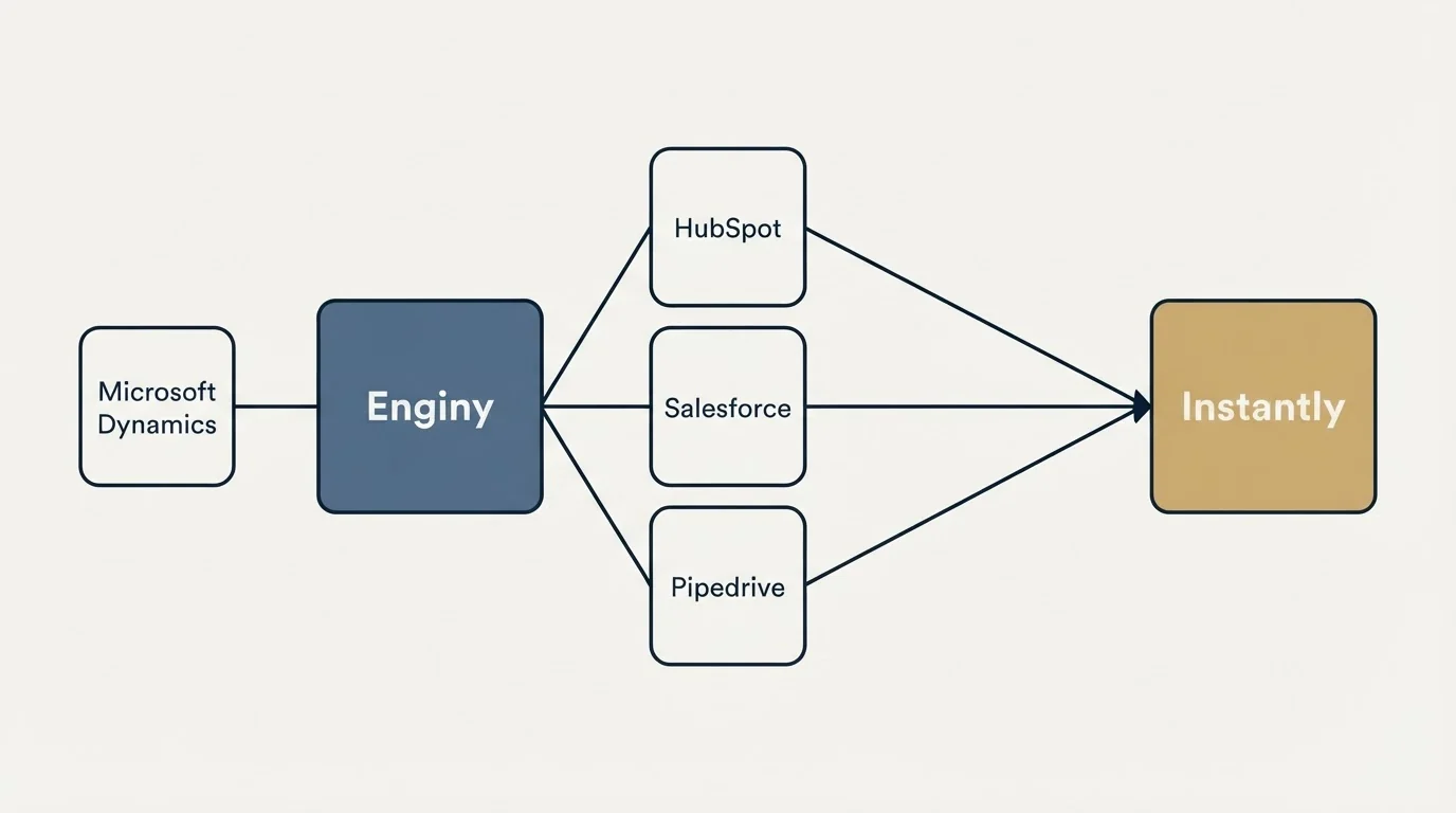 Integration schematic: Integration Ecosystem (Enginy, Instantly, HubSpot, Salesforce)