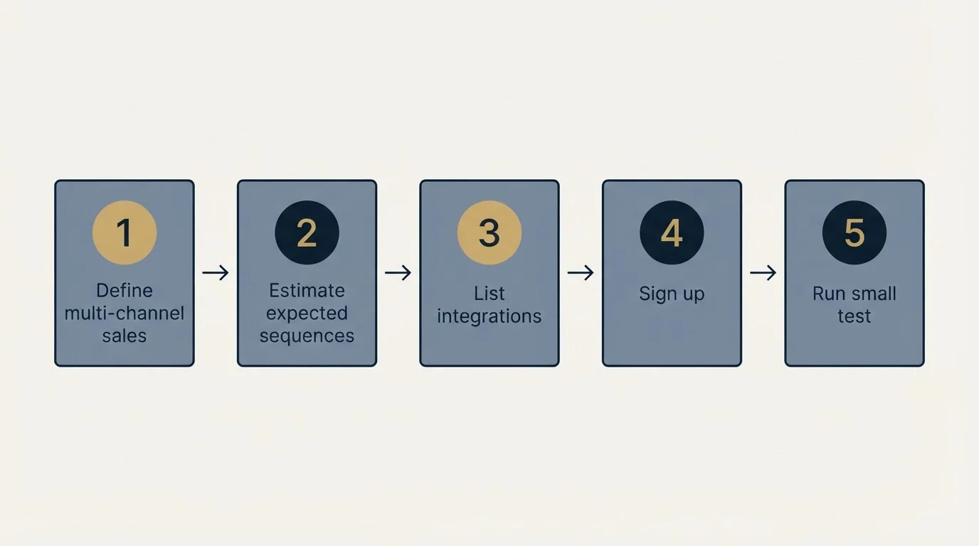 Step sequence: Getting Started Checklist (Define multi-channel sales, Estimate expected sequences, List integrations, Sign up)