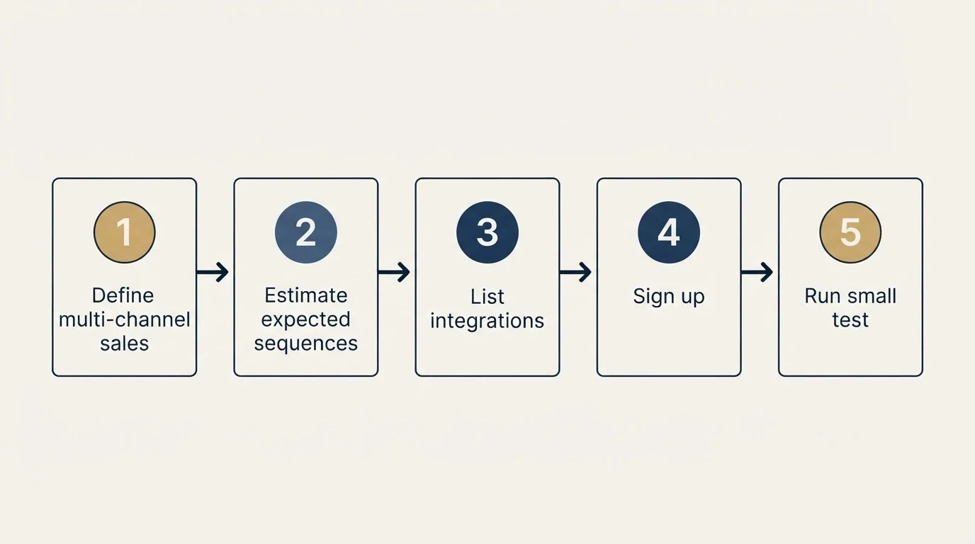 Step sequence: Getting Started Checklist (Define multi-channel sales, Estimate expected sequences, List integrations, Sign up)