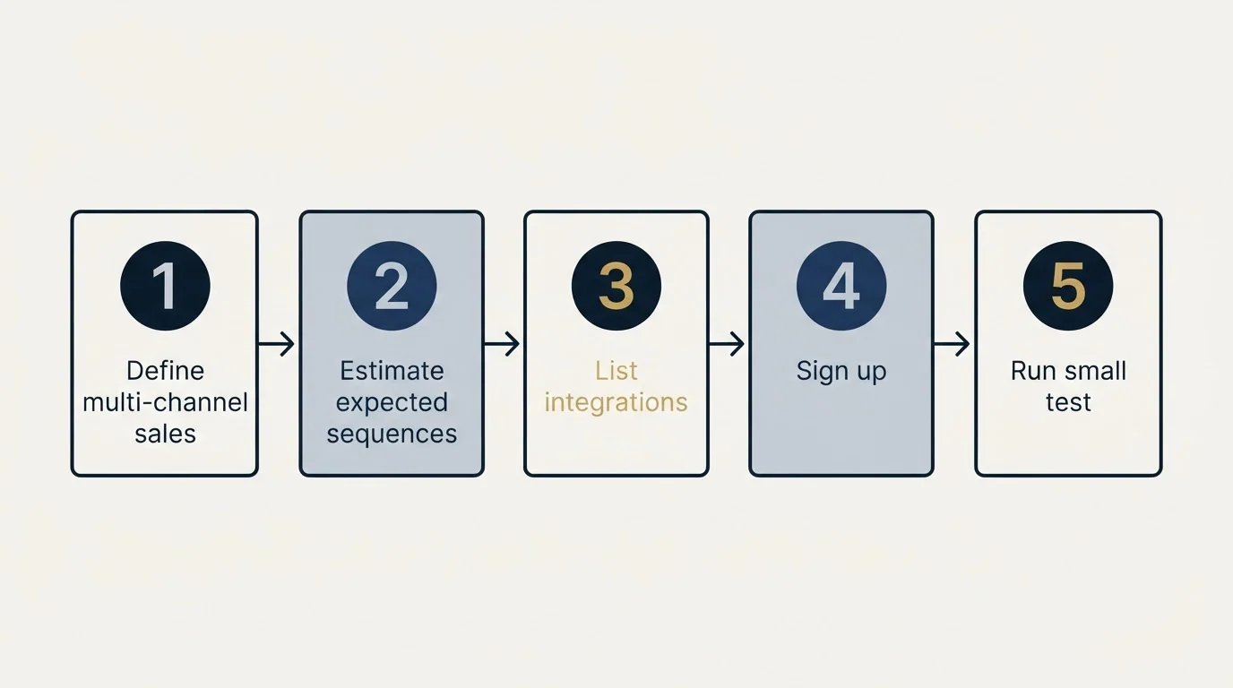 Step sequence: Getting Started Checklist (Define multi-channel sales, Estimate expected sequences, List integrations, Sign up)