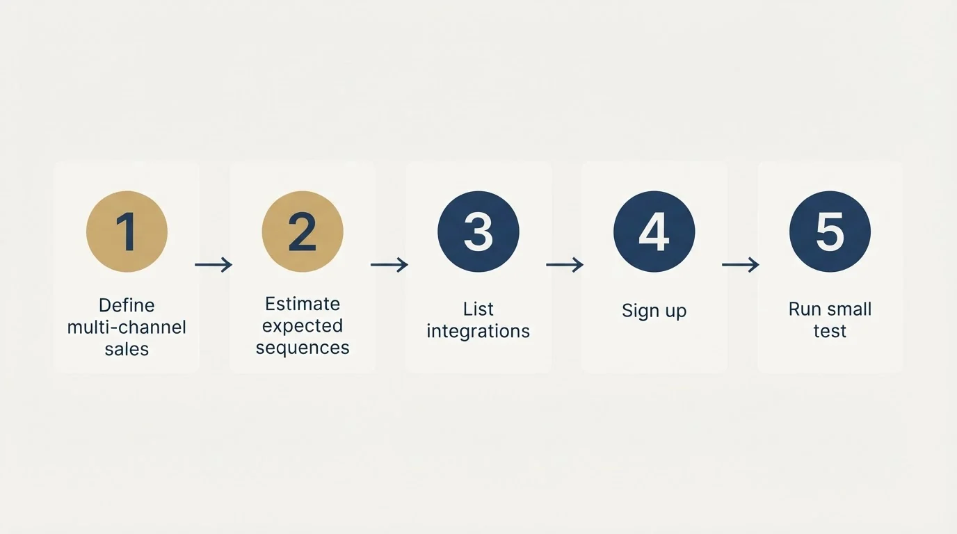 Step sequence: Getting Started Checklist (Define multi-channel sales, Estimate expected sequences, List integrations, Sign up)