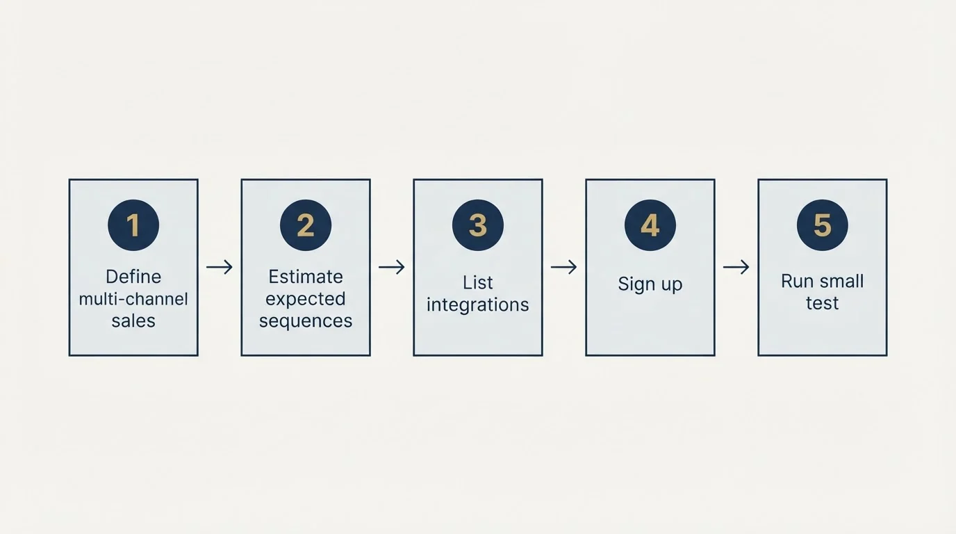 Step sequence: Getting Started Checklist (Define multi-channel sales, Estimate expected sequences, List integrations, Sign up)