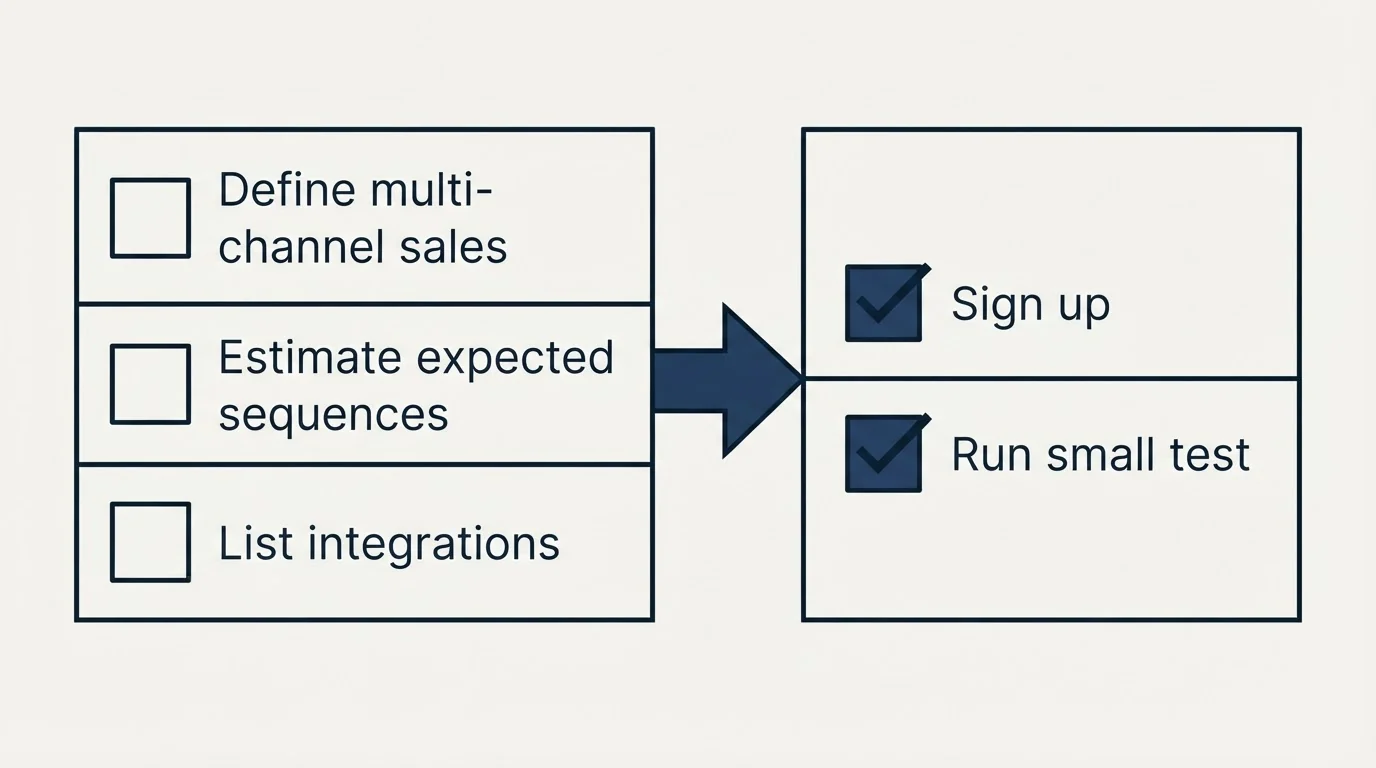 Before-and-after steps: Getting Started Checklist (Define multi-channel sales, Estimate expected sequences, List integrations, Sign up)