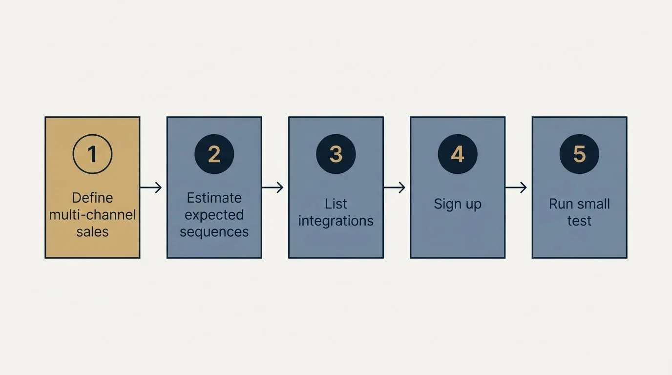 Step sequence: Getting Started Checklist (Define multi-channel sales, Estimate expected sequences, List integrations, Sign up)