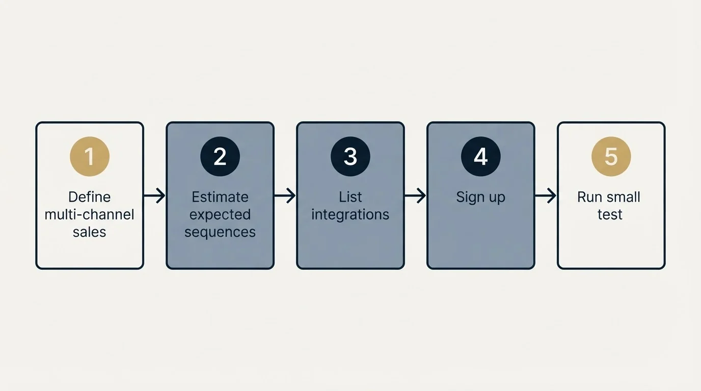Step sequence: Getting Started Checklist (Define multi-channel sales, Estimate expected sequences, List integrations, Sign up)