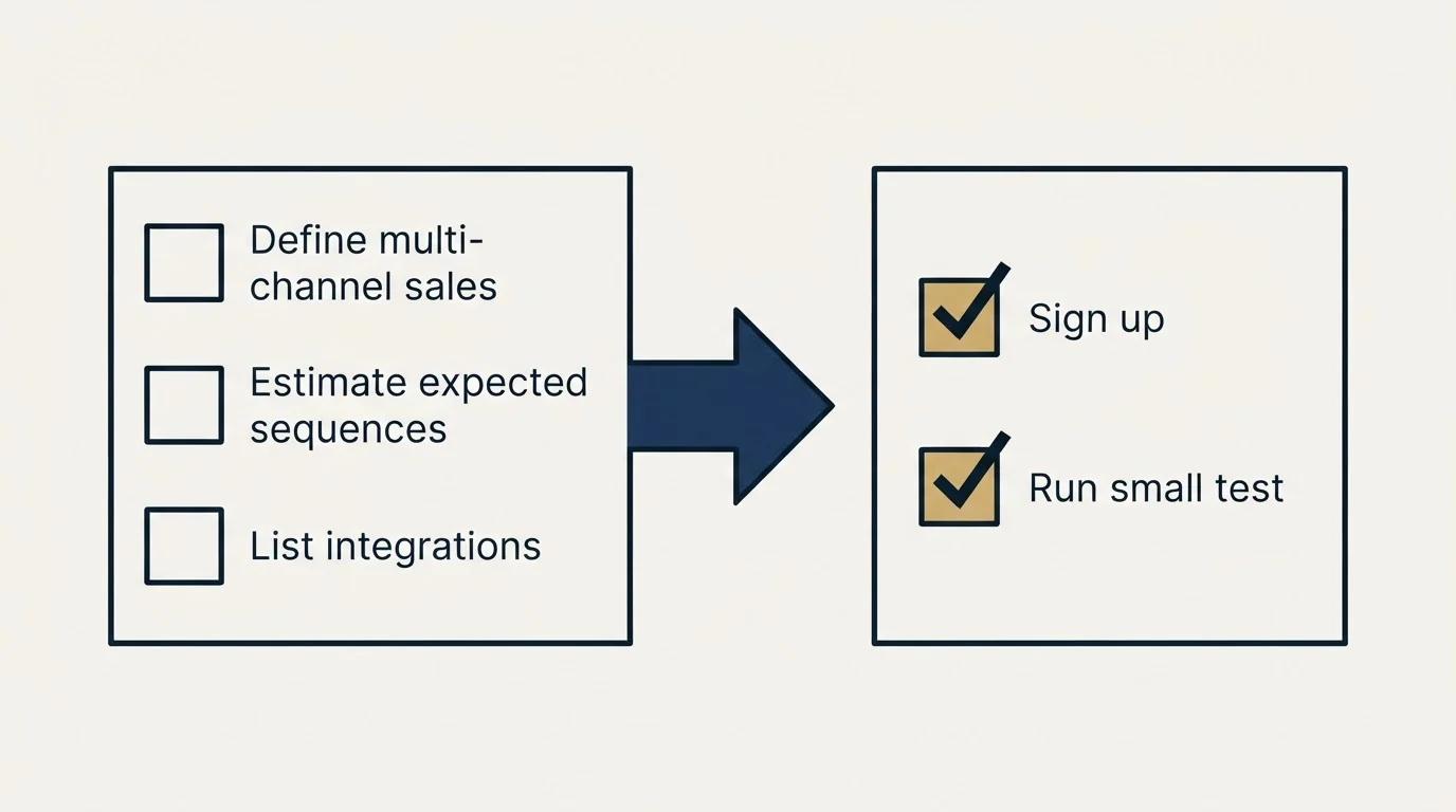 Before-and-after steps: Getting Started Checklist (Define multi-channel sales, Estimate expected sequences, List integrations, Sign up)