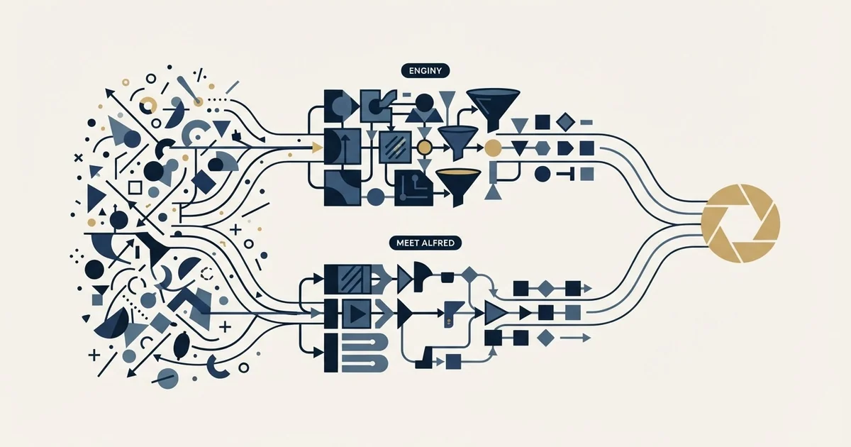 Editorial illustration for Enginy vs Meet Alfred