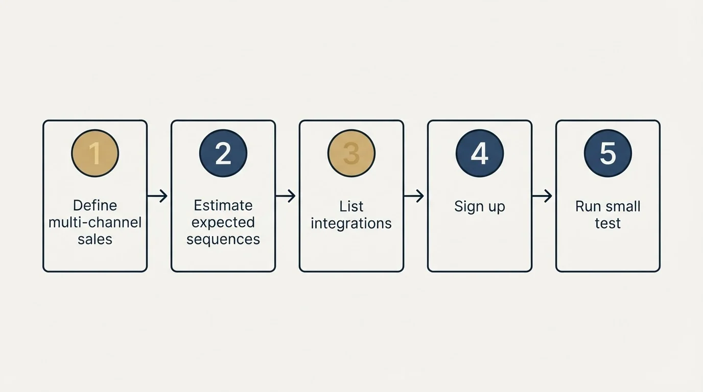 Step sequence: Getting Started Checklist (Define multi-channel sales, Estimate expected sequences, List integrations, Sign up)