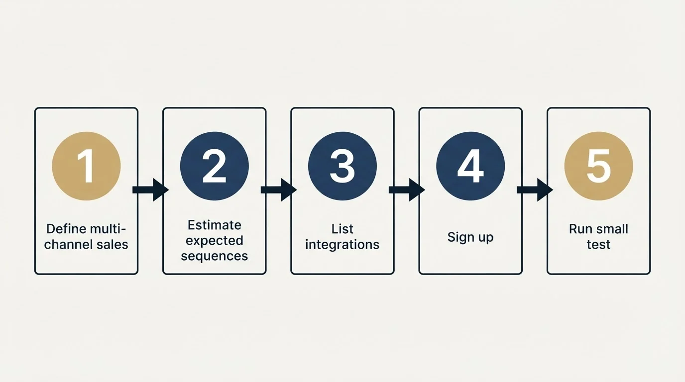 Step sequence: Getting Started Checklist (Define multi-channel sales, Estimate expected sequences, List integrations, Sign up)