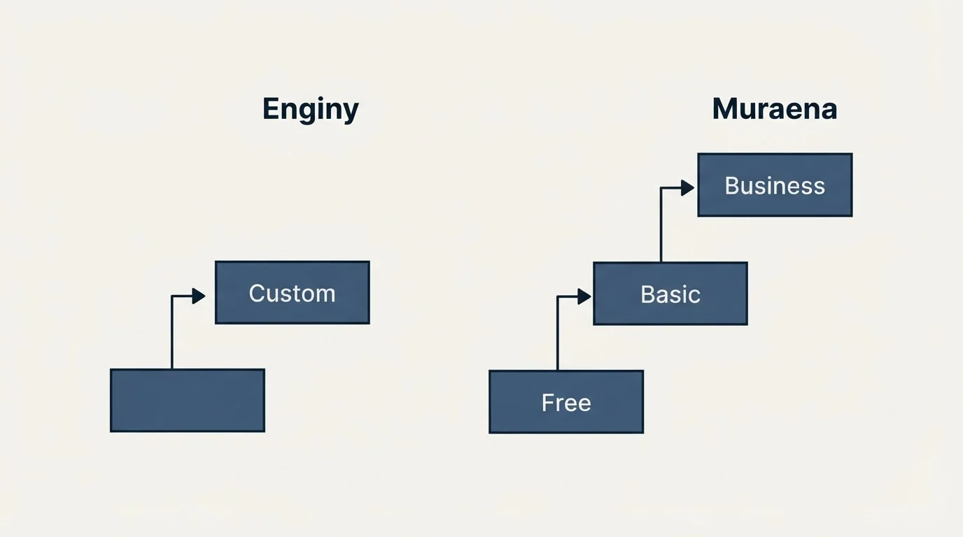 Pricing ladder: Pricing Comparison (Enginy, Muraena, Custom, Free)
