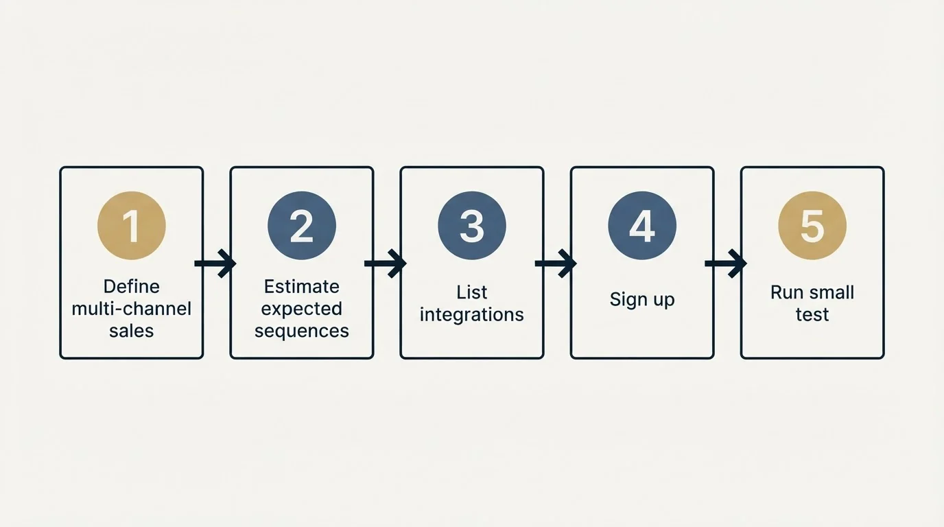 Step sequence: Getting Started Checklist (Define multi-channel sales, Estimate expected sequences, List integrations, Sign up)