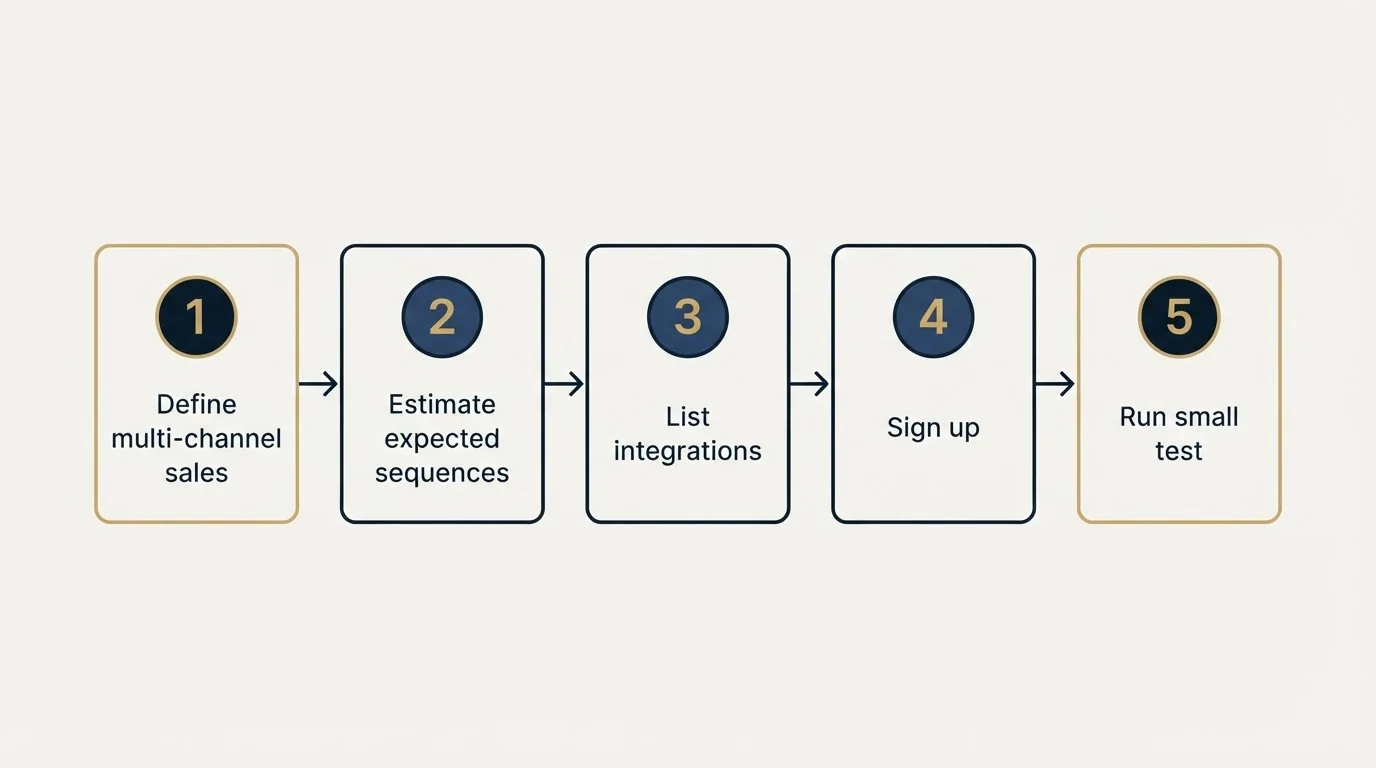 Step sequence: Getting Started Checklist (Define multi-channel sales, Estimate expected sequences, List integrations, Sign up)