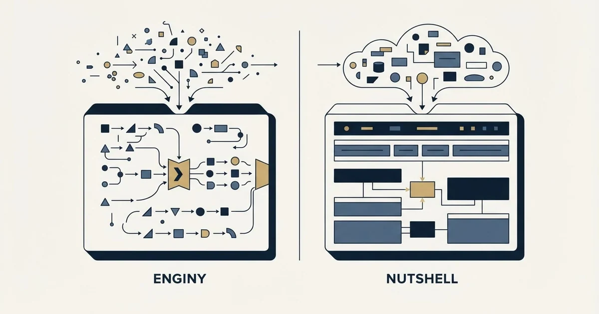 Editorial illustration for Enginy vs Nutshell