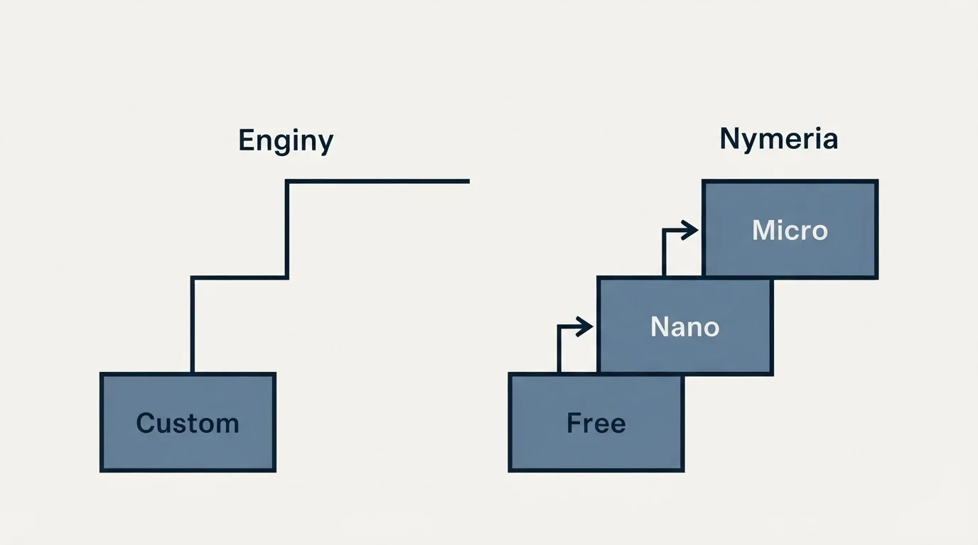 Pricing ladder: Pricing Comparison (Enginy, Nymeria, Custom, Free)