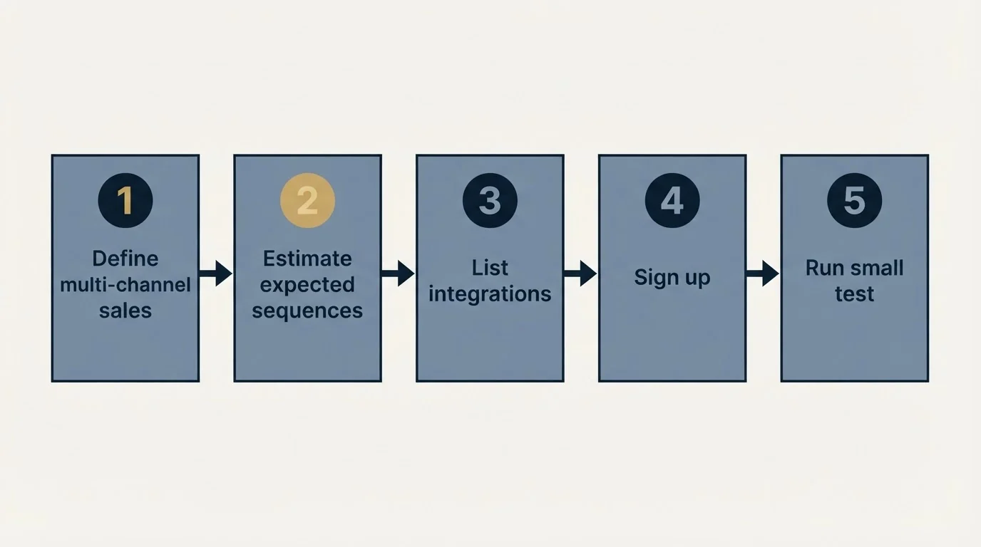 Step sequence: Getting Started Checklist (Define multi-channel sales, Estimate expected sequences, List integrations, Sign up)