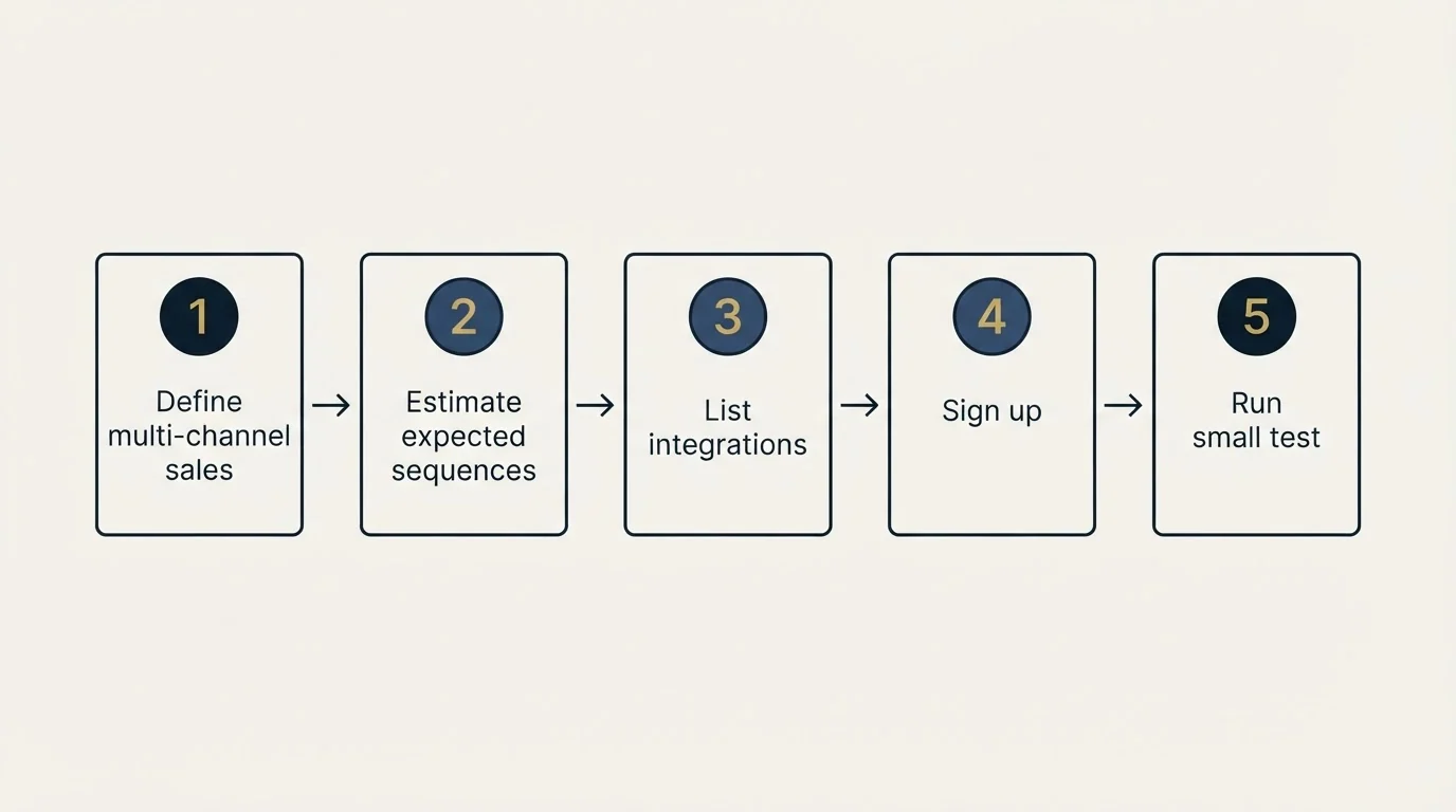 Step sequence: Getting Started Checklist (Define multi-channel sales, Estimate expected sequences, List integrations, Sign up)