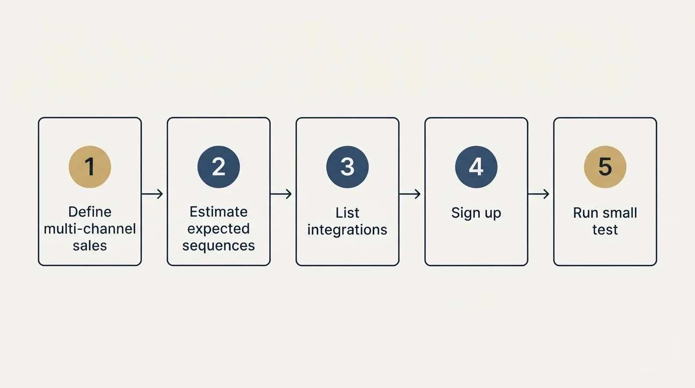 Step sequence: Getting Started Checklist (Define multi-channel sales, Estimate expected sequences, List integrations, Sign up)