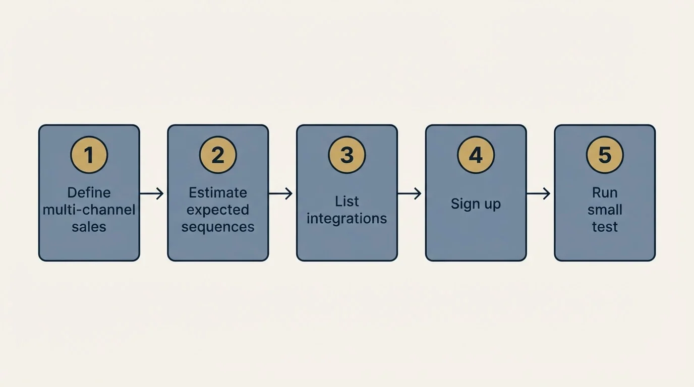 Step sequence: Getting Started Checklist (Define multi-channel sales, Estimate expected sequences, List integrations, Sign up)