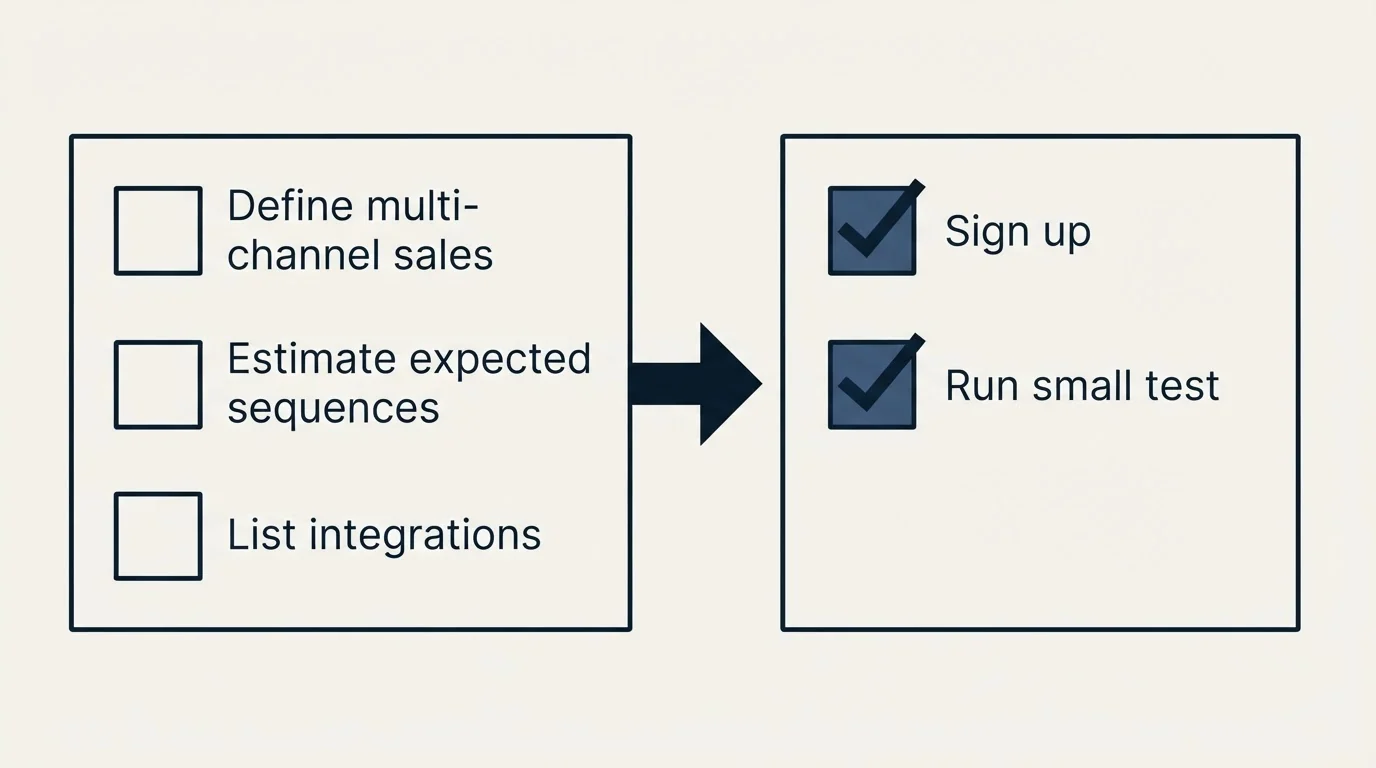 Before-and-after steps: Getting Started Checklist (Define multi-channel sales, Estimate expected sequences, List integrations, Sign up)
