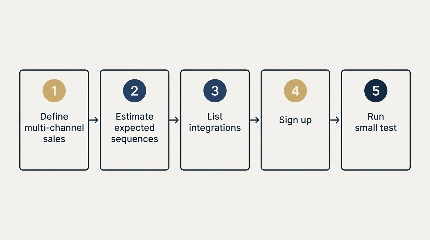 Step sequence: Getting Started Checklist (Define multi-channel sales, Estimate expected sequences, List integrations, Sign up)
