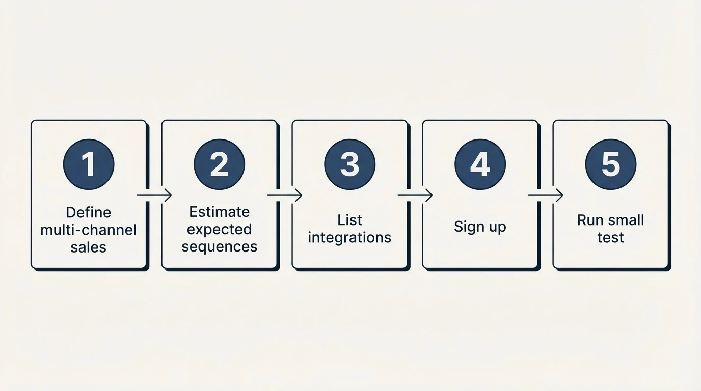 Step sequence: Getting Started Checklist (Define multi-channel sales, Estimate expected sequences, List integrations, Sign up)