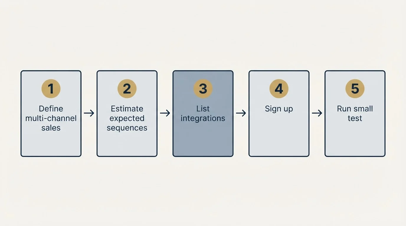 Step sequence: Getting Started Checklist (Define multi-channel sales, Estimate expected sequences, List integrations, Sign up)