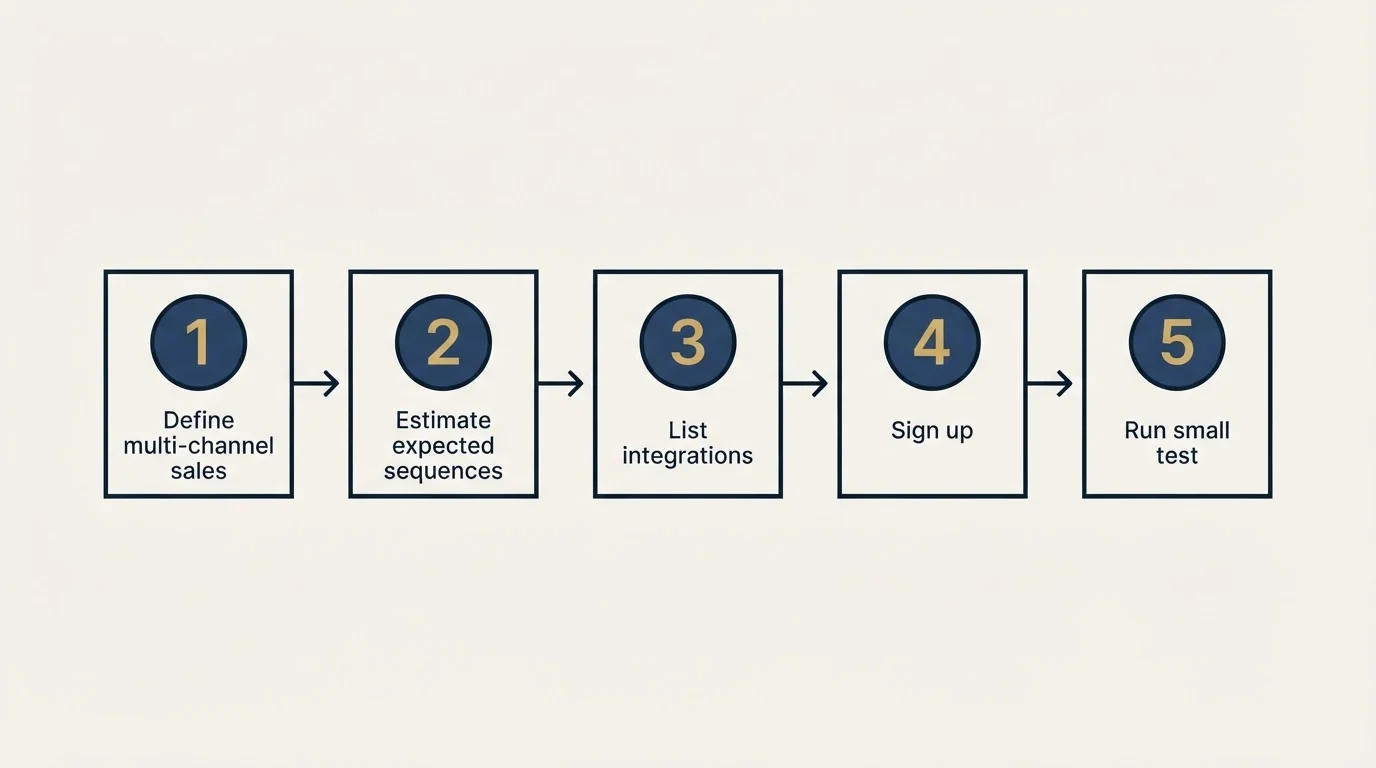 Step sequence: Getting Started Checklist (Define multi-channel sales, Estimate expected sequences, List integrations, Sign up)
