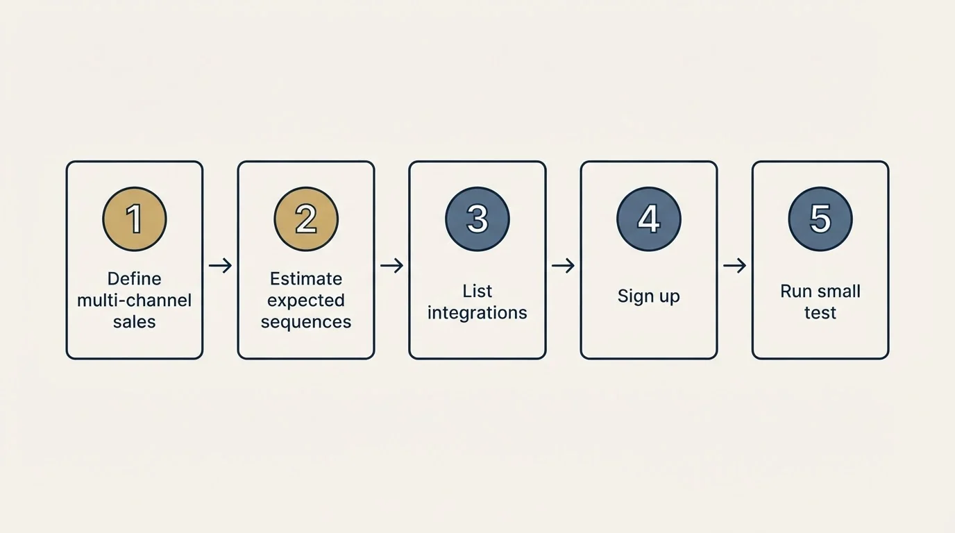 Step sequence: Getting Started Checklist (Define multi-channel sales, Estimate expected sequences, List integrations, Sign up)