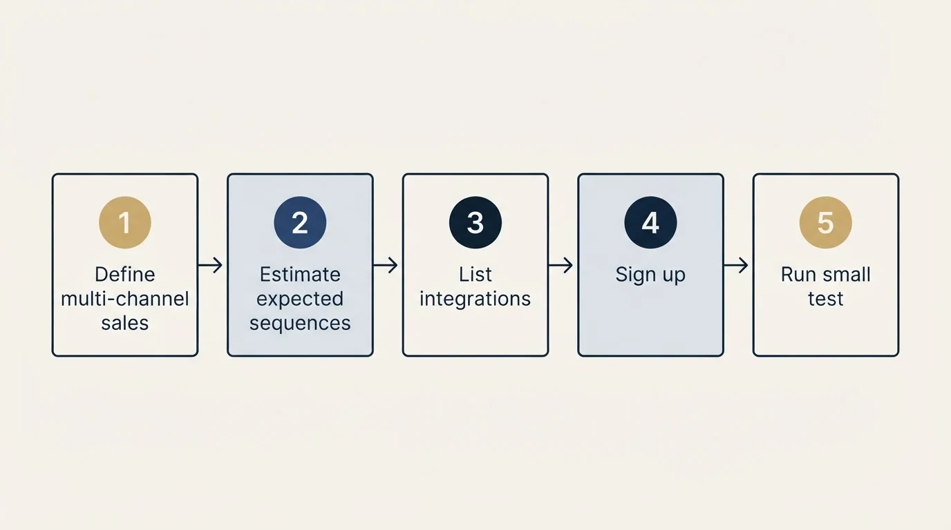 Step sequence: Getting Started Checklist (Define multi-channel sales, Estimate expected sequences, List integrations, Sign up)