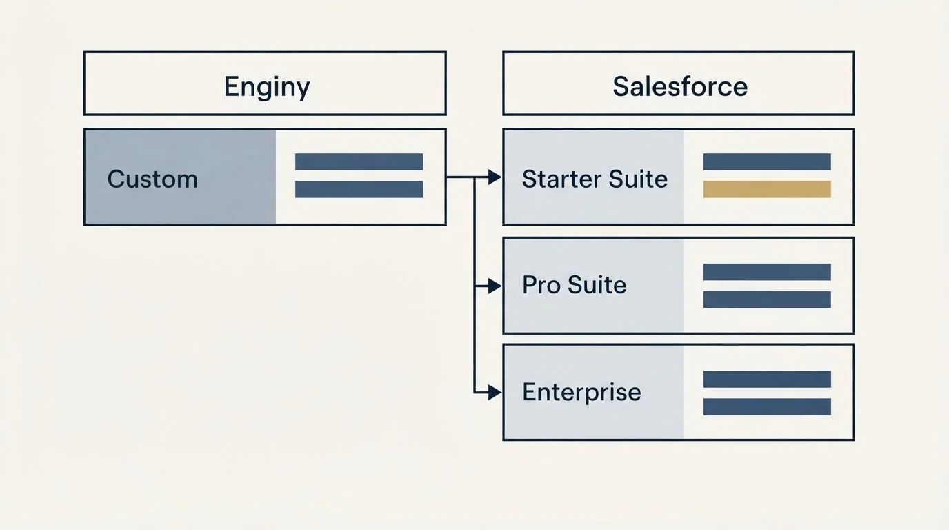 Pricing table: Pricing Comparison (Enginy, Salesforce, Custom, Starter Suite)