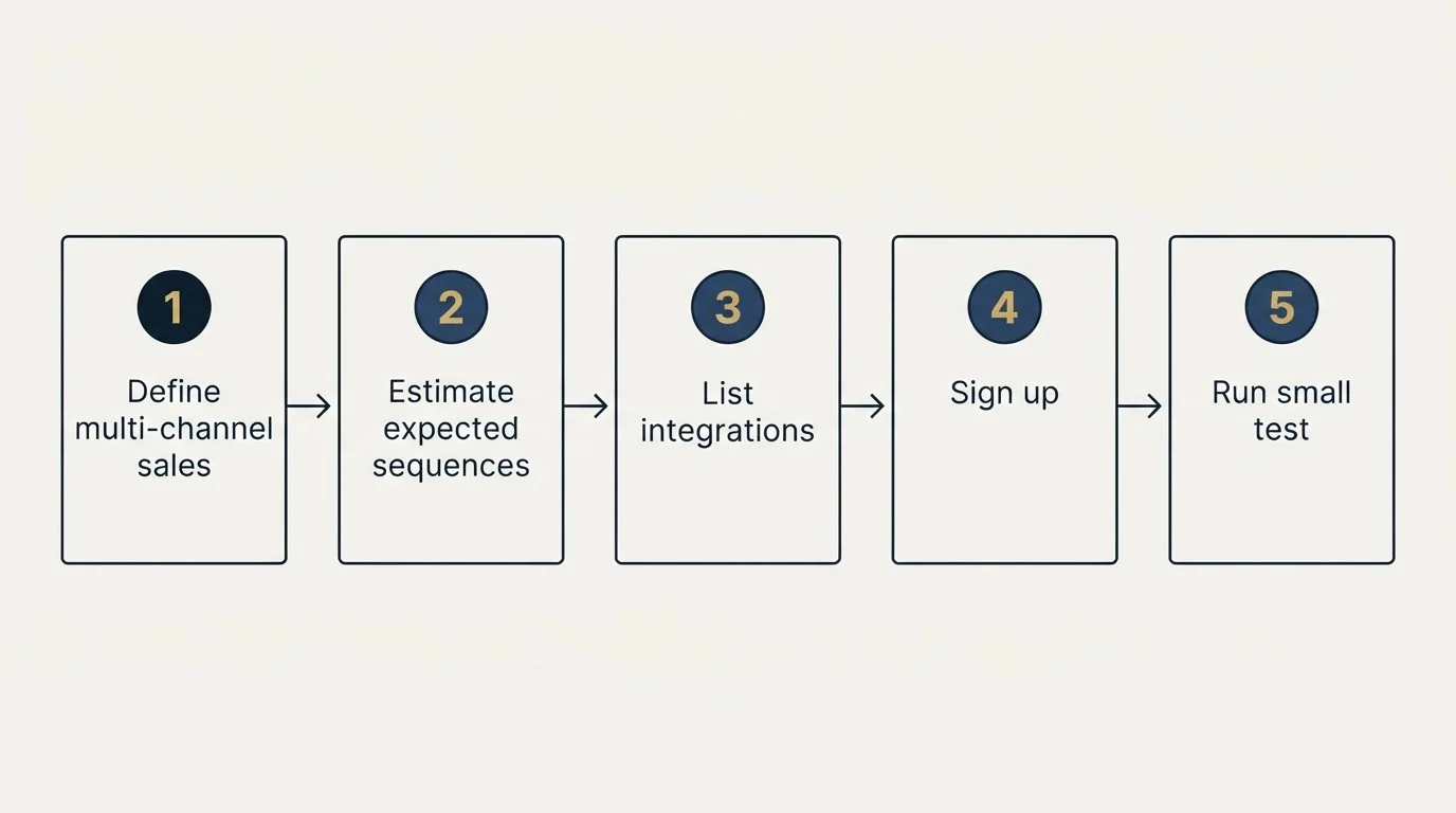 Step sequence: Getting Started Checklist (Define multi-channel sales, Estimate expected sequences, List integrations, Sign up)