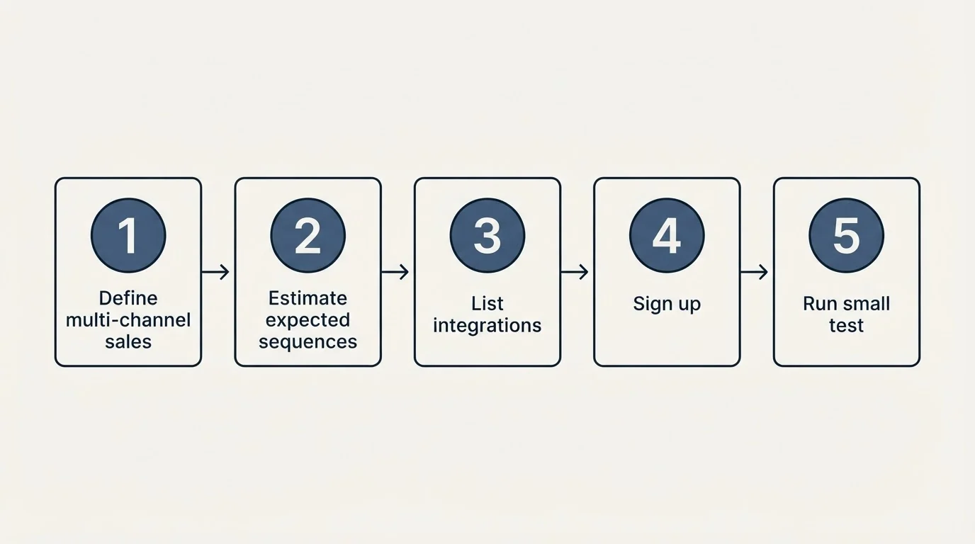 Step sequence: Getting Started Checklist (Define multi-channel sales, Estimate expected sequences, List integrations, Sign up)
