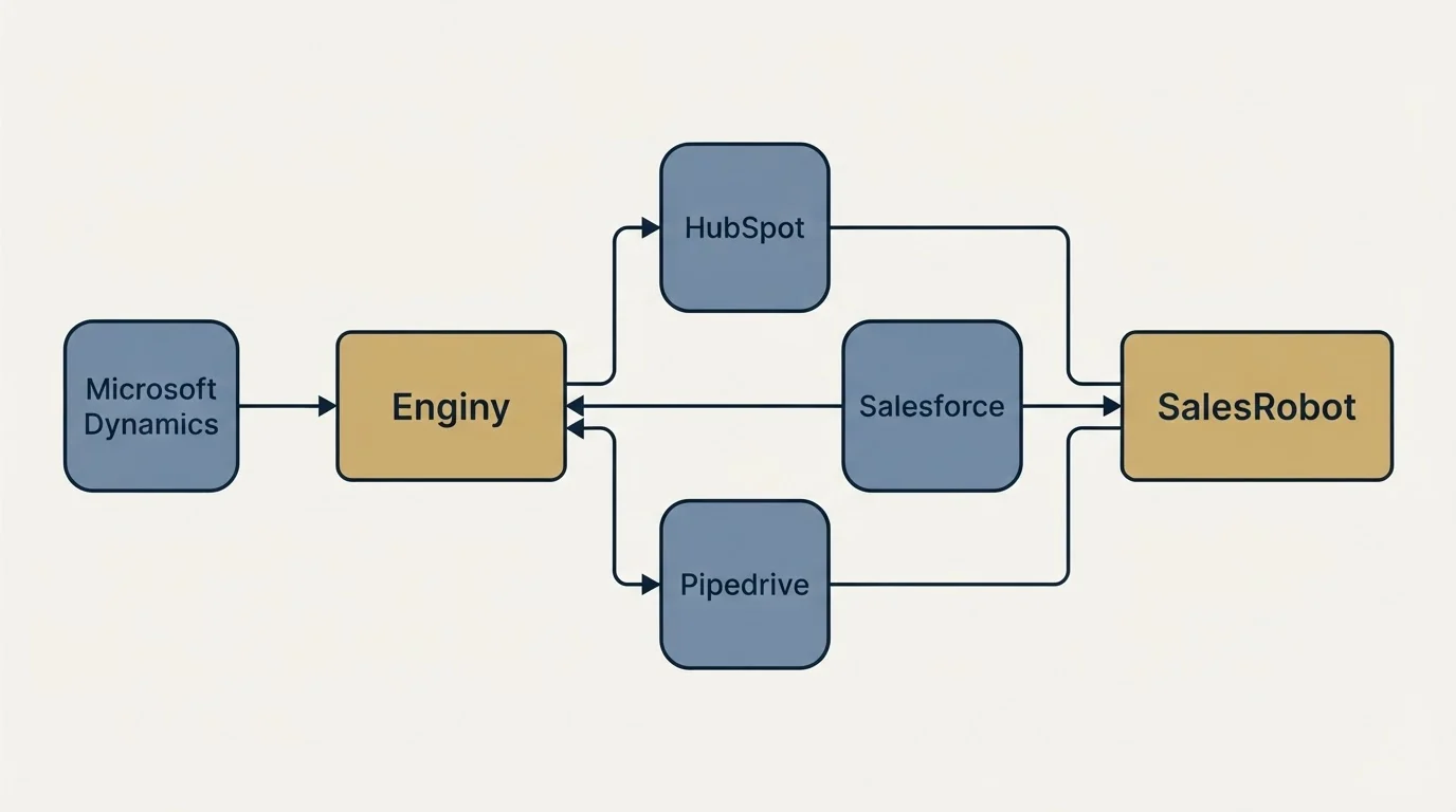 Integration schematic: Integration Ecosystem (Enginy, SalesRobot, HubSpot, Salesforce)