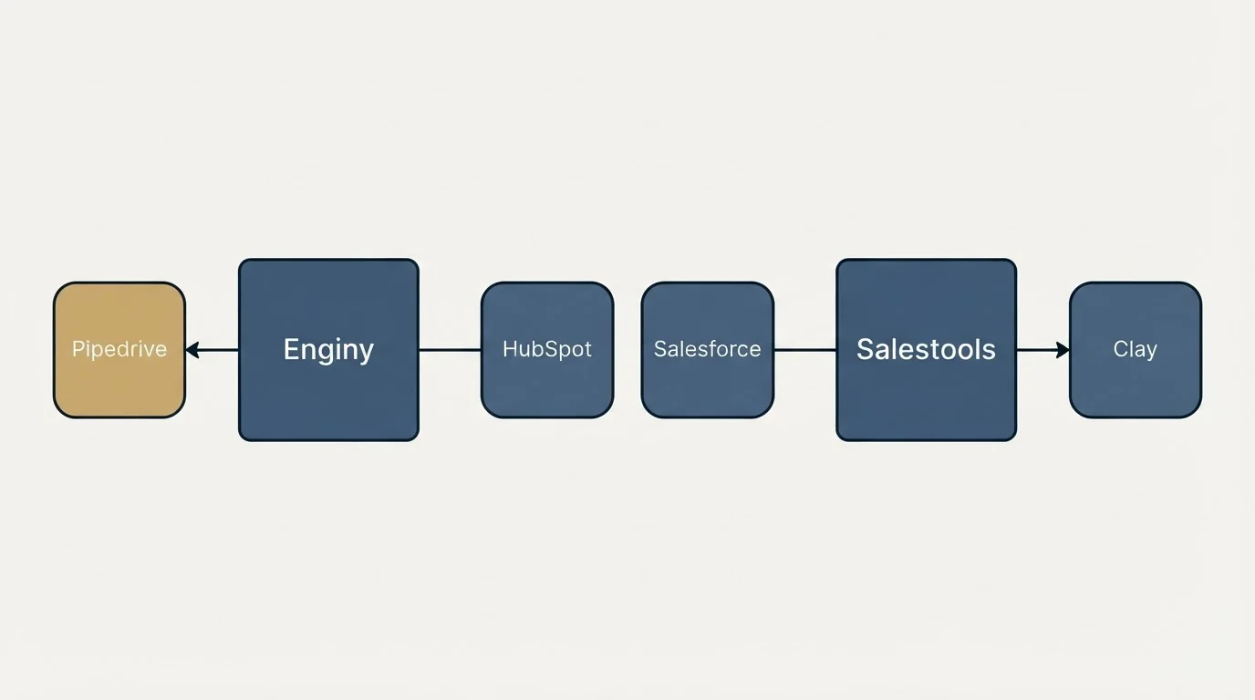 Integration schematic: Integration Ecosystem (Enginy, Salestools, HubSpot, Salesforce)