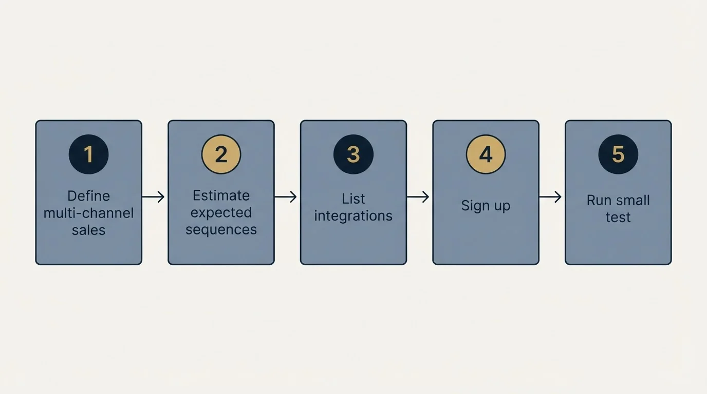 Step sequence: Getting Started Checklist (Define multi-channel sales, Estimate expected sequences, List integrations, Sign up)