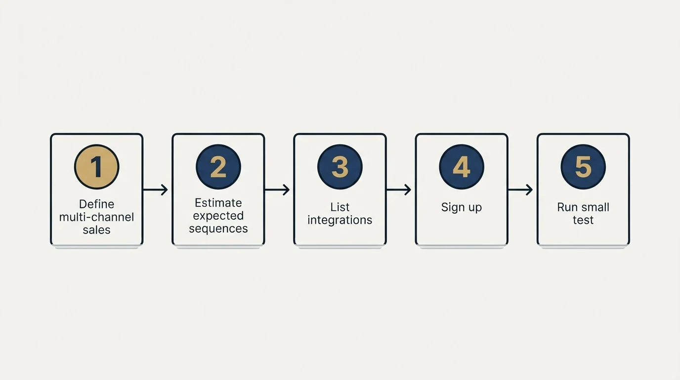 Step sequence: Getting Started Checklist (Define multi-channel sales, Estimate expected sequences, List integrations, Sign up)