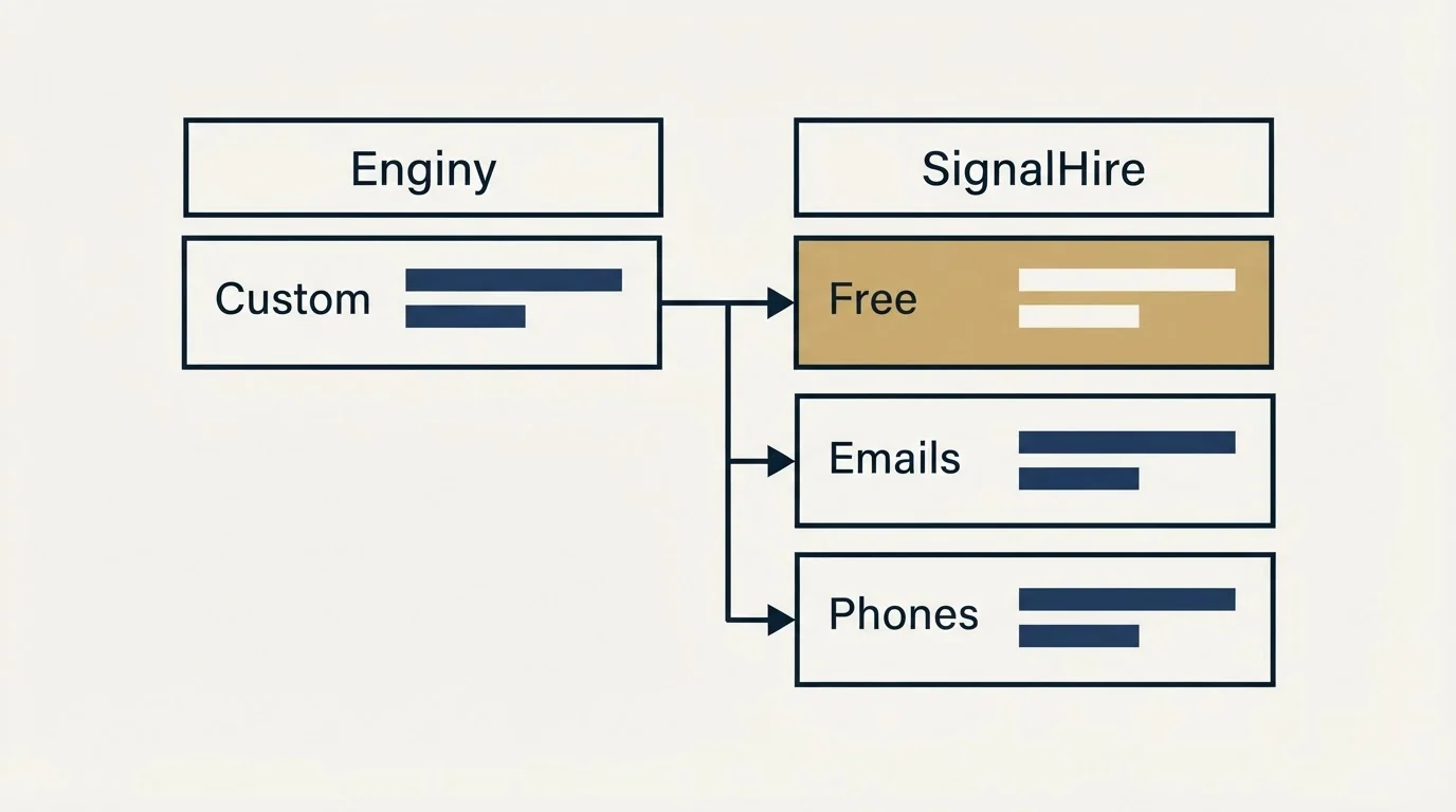 Pricing table: Pricing Comparison (Enginy, SignalHire, Custom, Free)