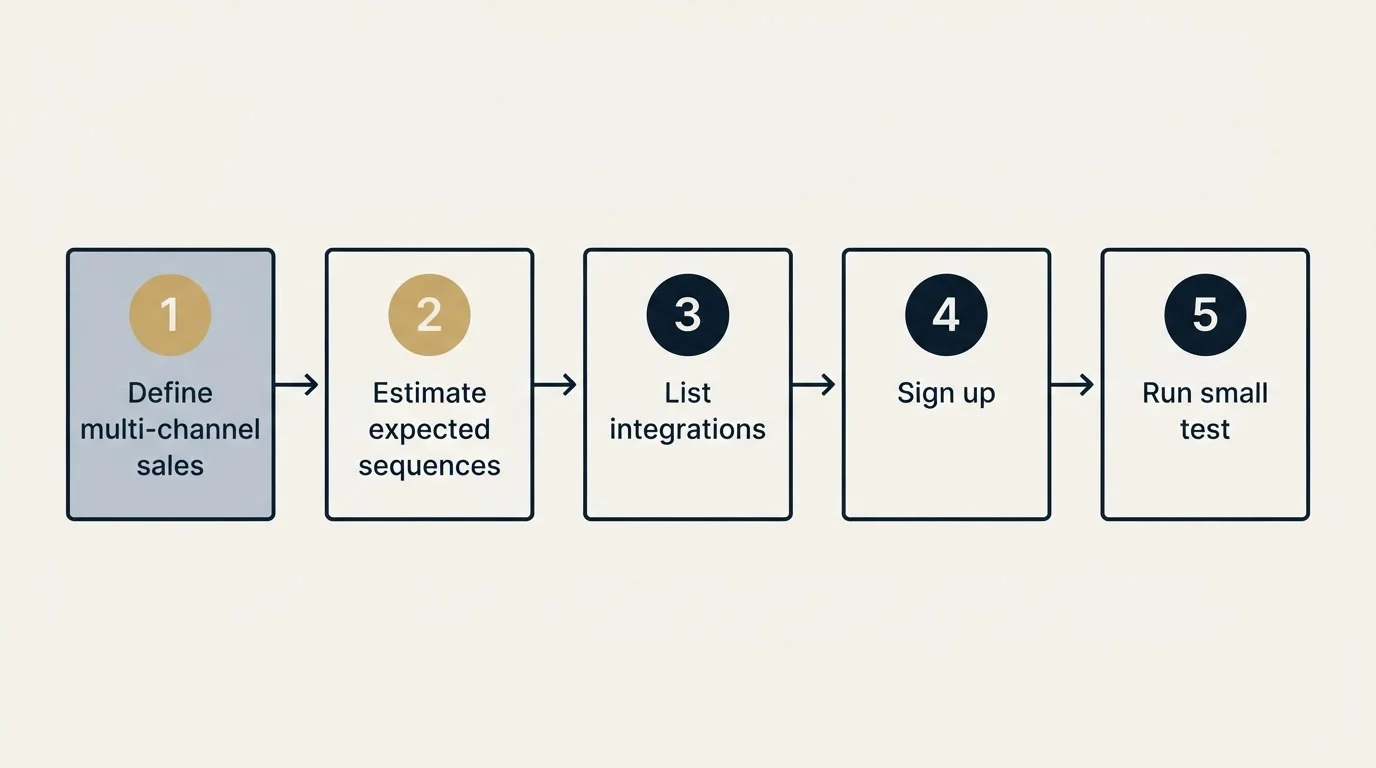 Step sequence: Getting Started Checklist (Define multi-channel sales, Estimate expected sequences, List integrations, Sign up)